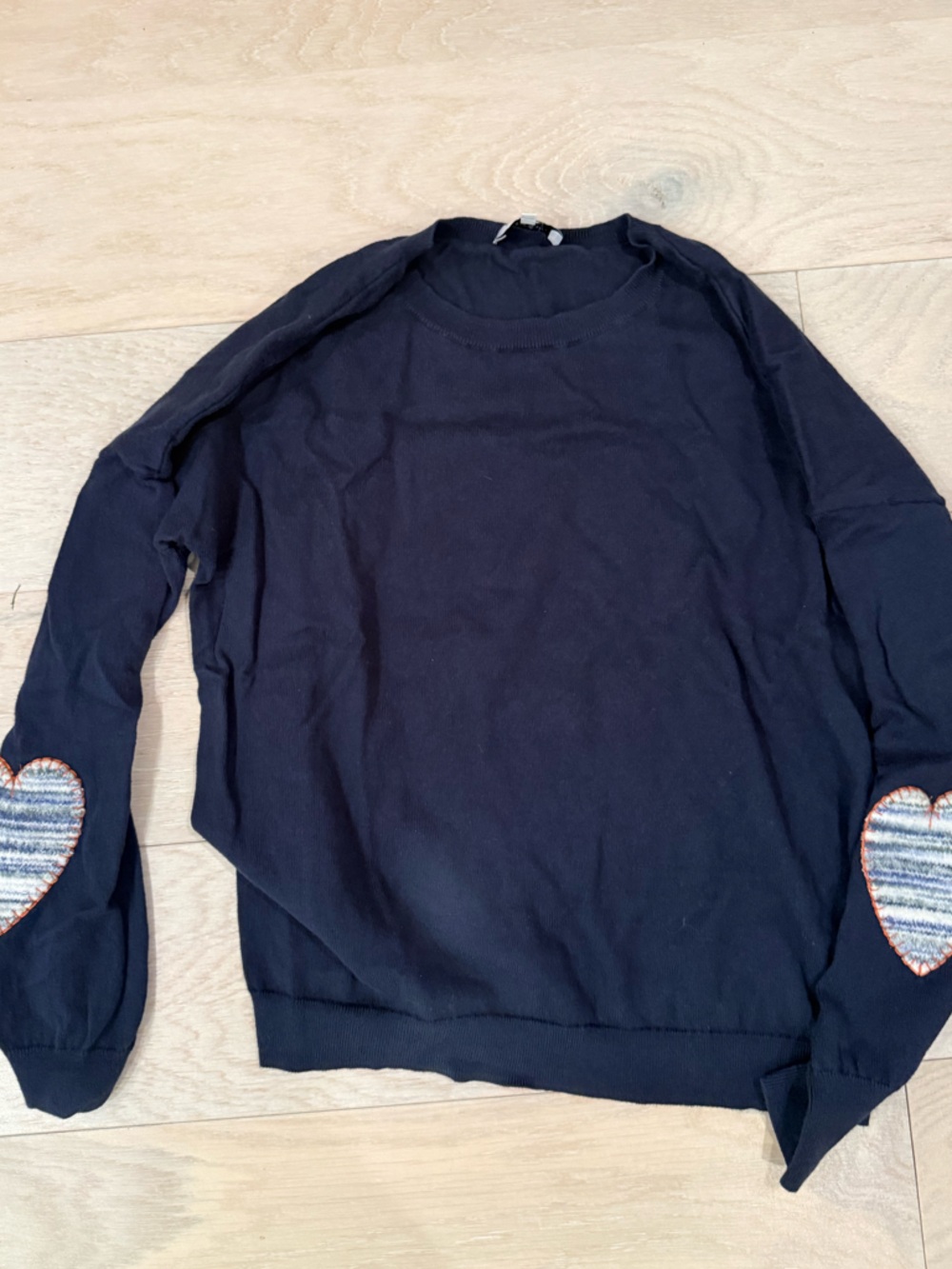 NWOT J Society Navy Sweater with Elbow Heart Patches